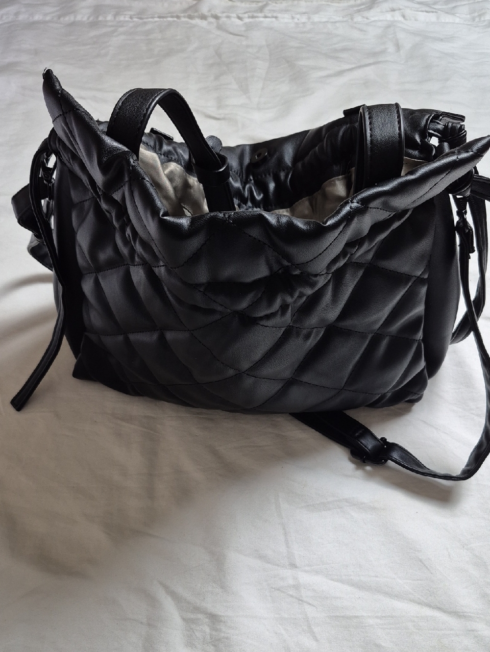Quilted Black Shoulder Bag with Padded Texture
